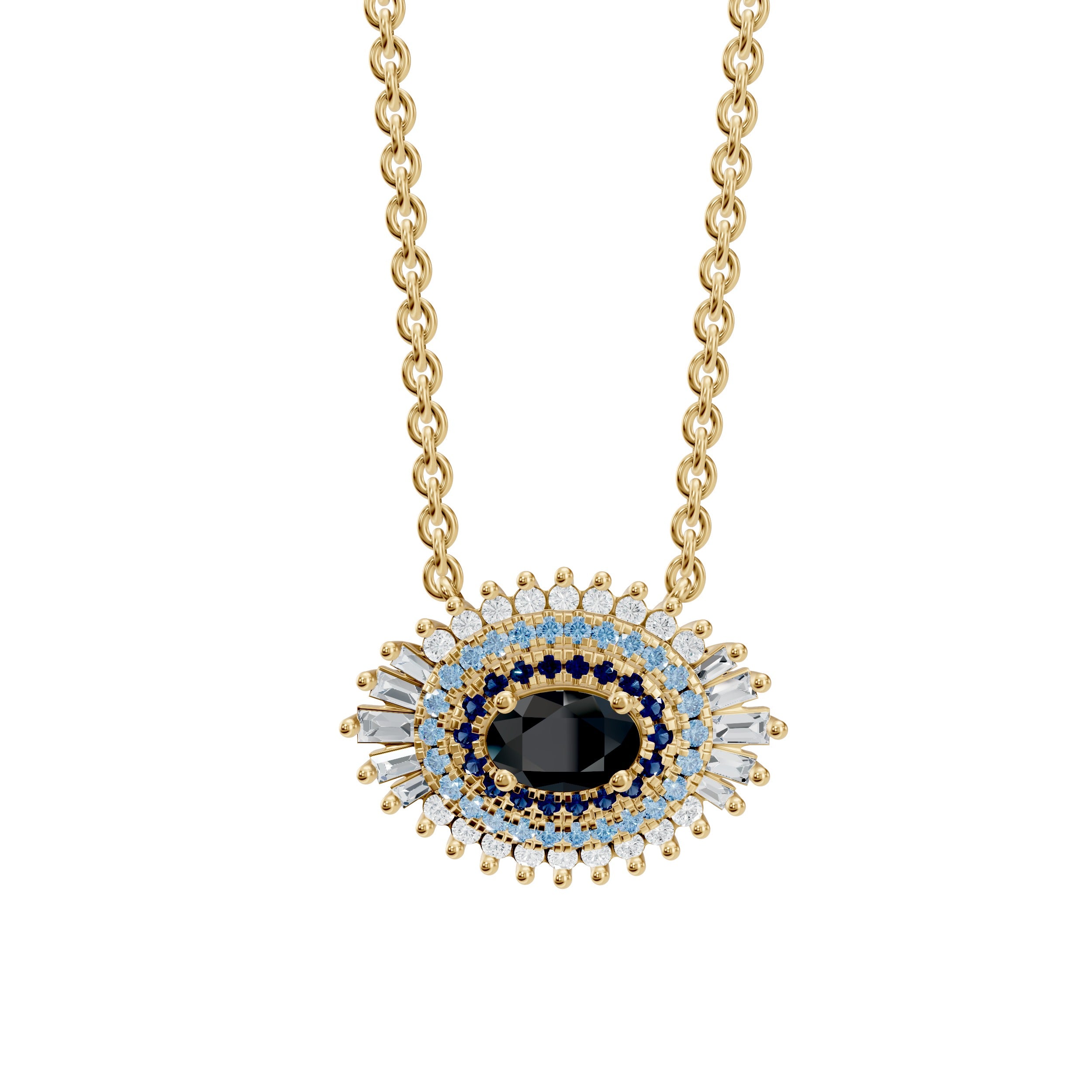 Hira Necklace Elevated Maxi Evil Eye Crafted in Onyx, Sapphire