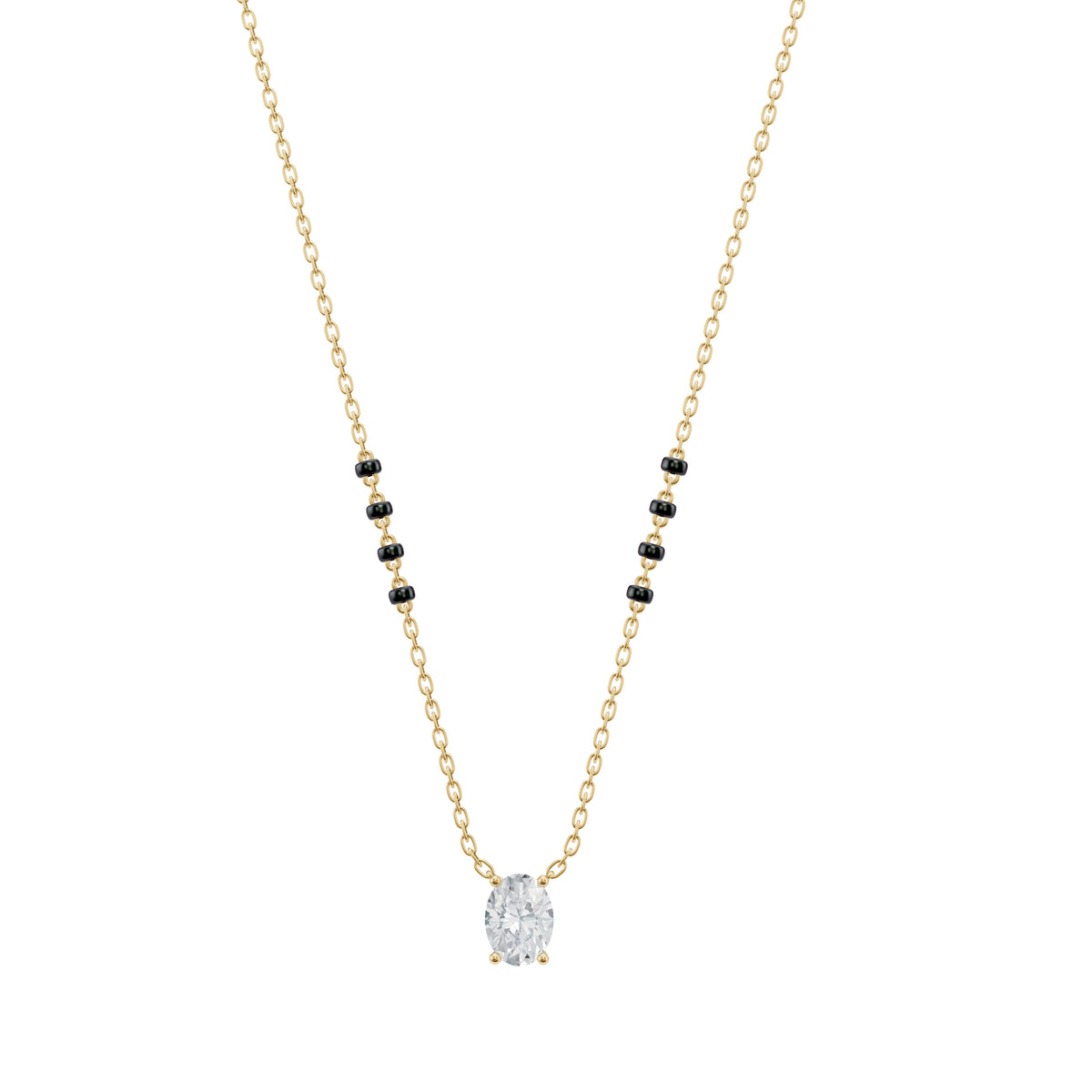 Ami Mangalsutra in 18K yellow gold with an oval lab-grown diamond, front view