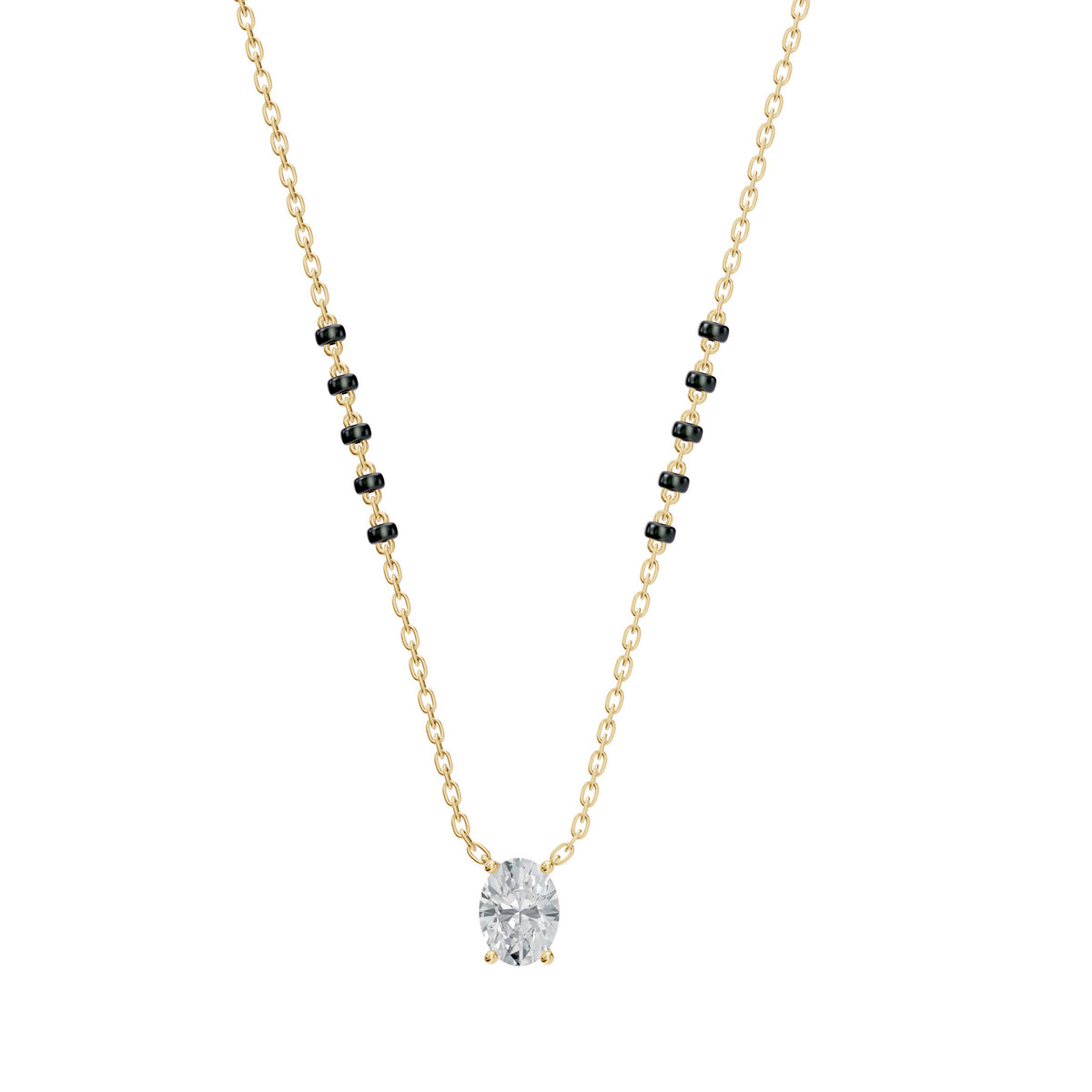 Amisha Mangalsutra in 18K yellow gold with an oval lab-grown diamond, front view