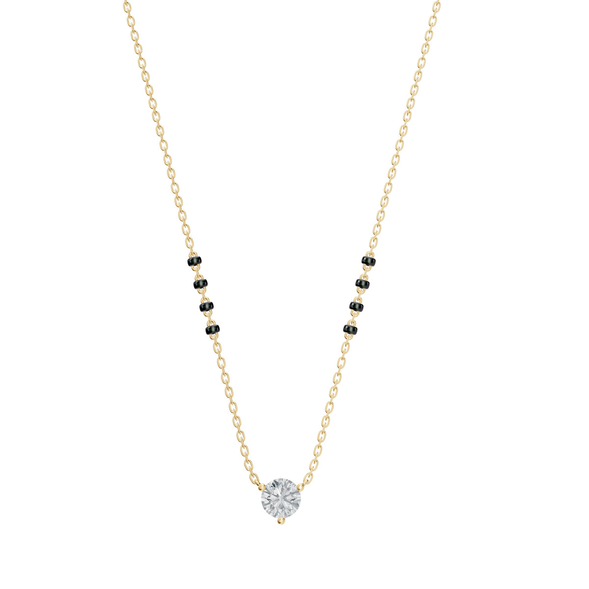 Anahi Mangalsutra in 18K yellow gold with a round lab-grown diamond, front view