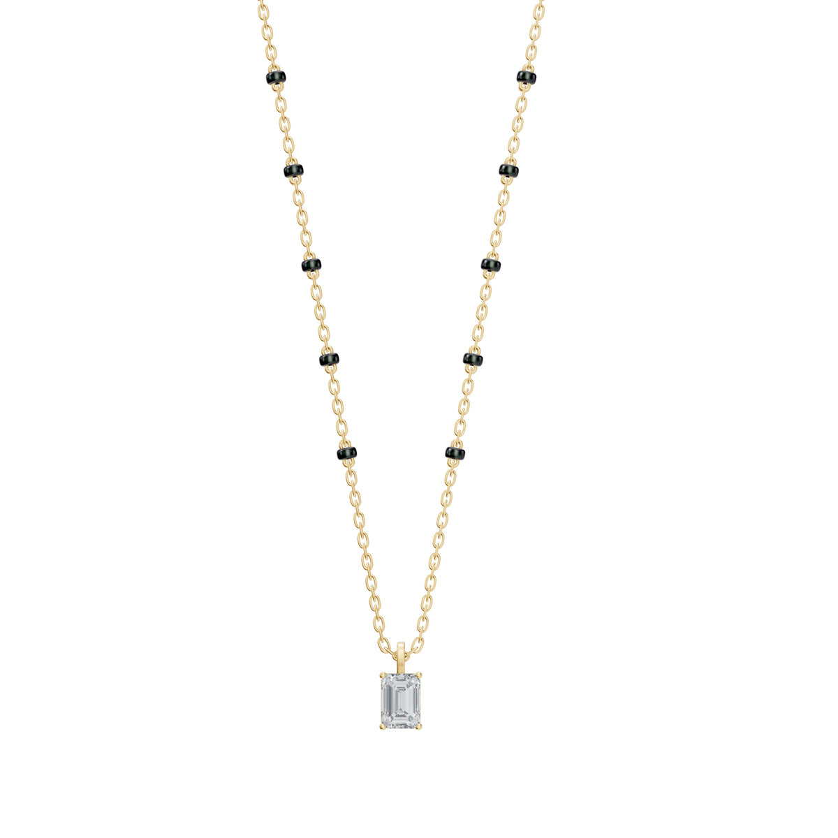 Anaya Mangalsutra in 18K yellow gold with an emerald lab-grown diamond, front view