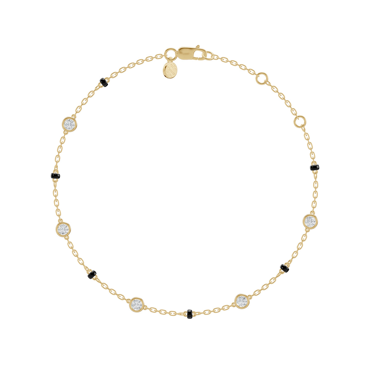 Eternity Bracelet Mangalsutra in 18K yellow gold with bezel-set round lab-grown diamond stations, front view