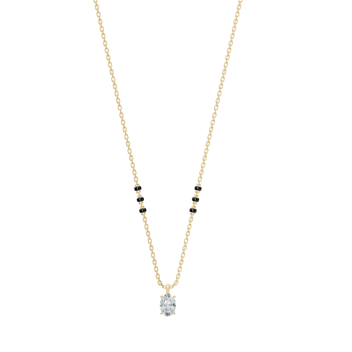 Juhi Mangalsutra in 18K yellow gold with an oval lab-grown diamond, front view