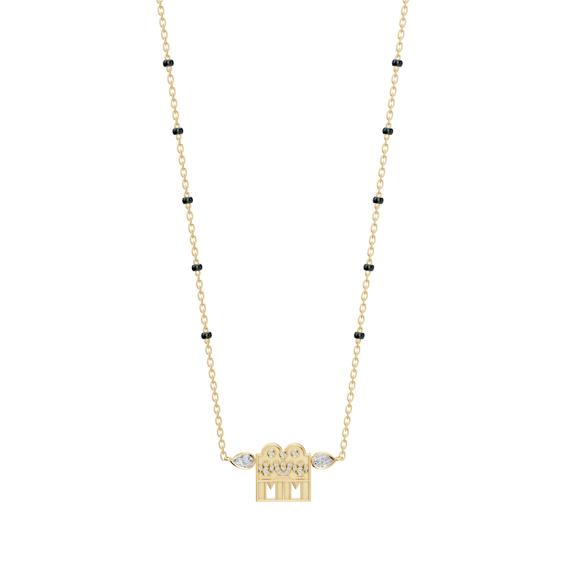 Kavitha Mangalayam in 18-karat yellow gold with namam and keri thaali charms with diamonds, front view