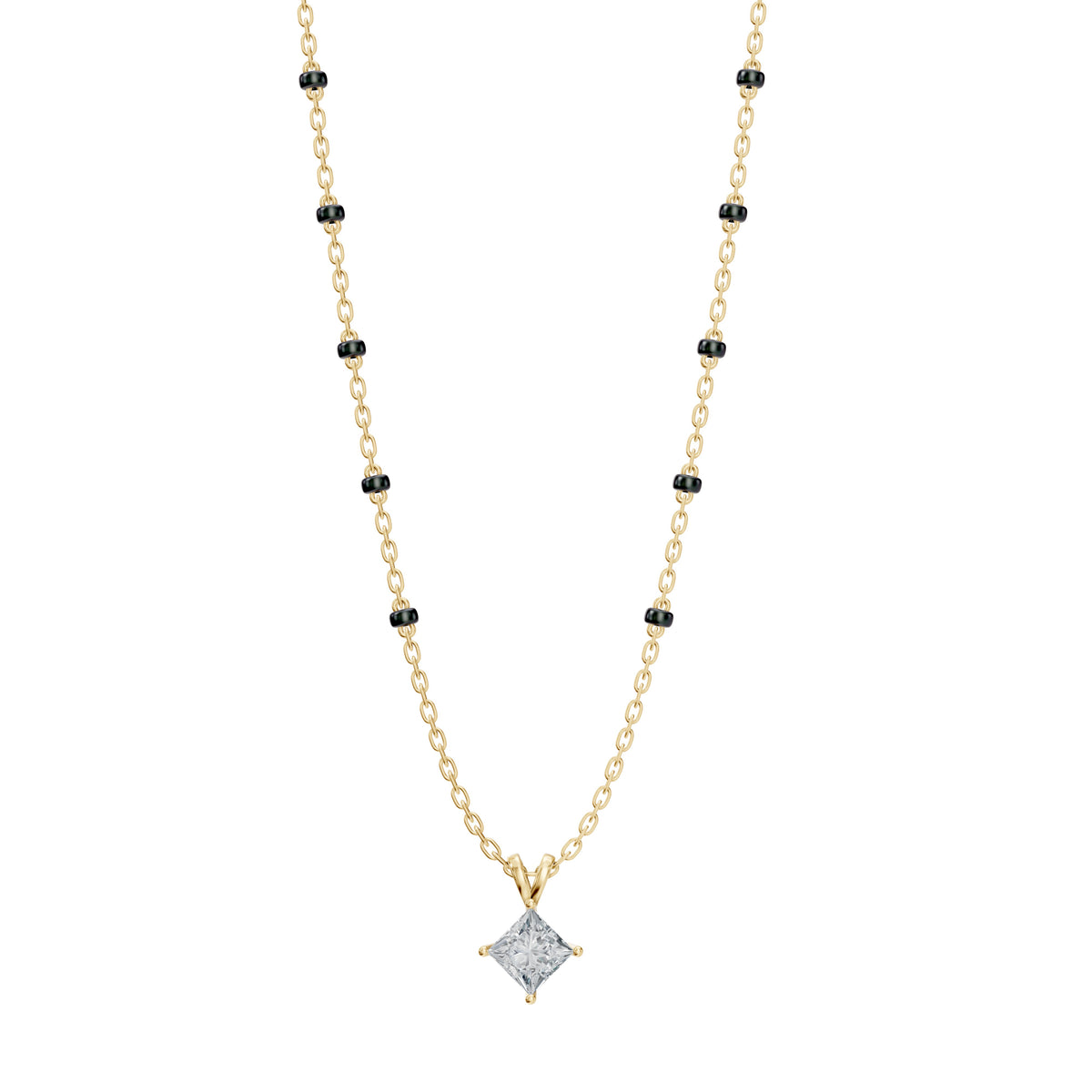 Krupa Mangalsutra in 18K yellow gold with a princess lab-grown diamond, front view