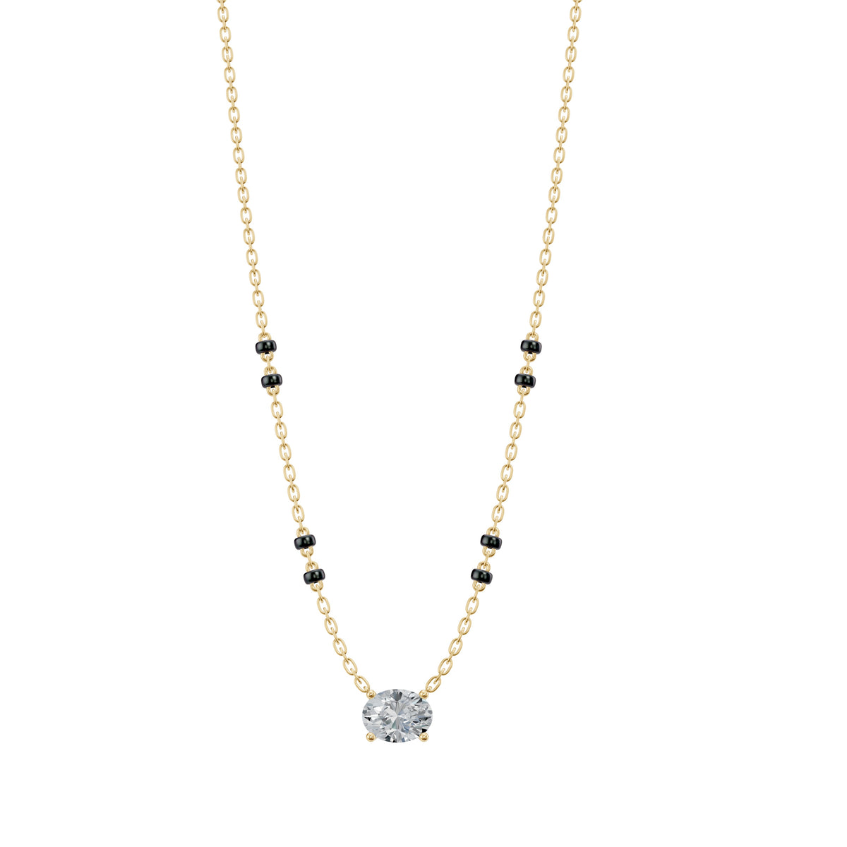 Maahi Mangalsutra in 18K yellow gold with an oval lab-grown diamond, front view