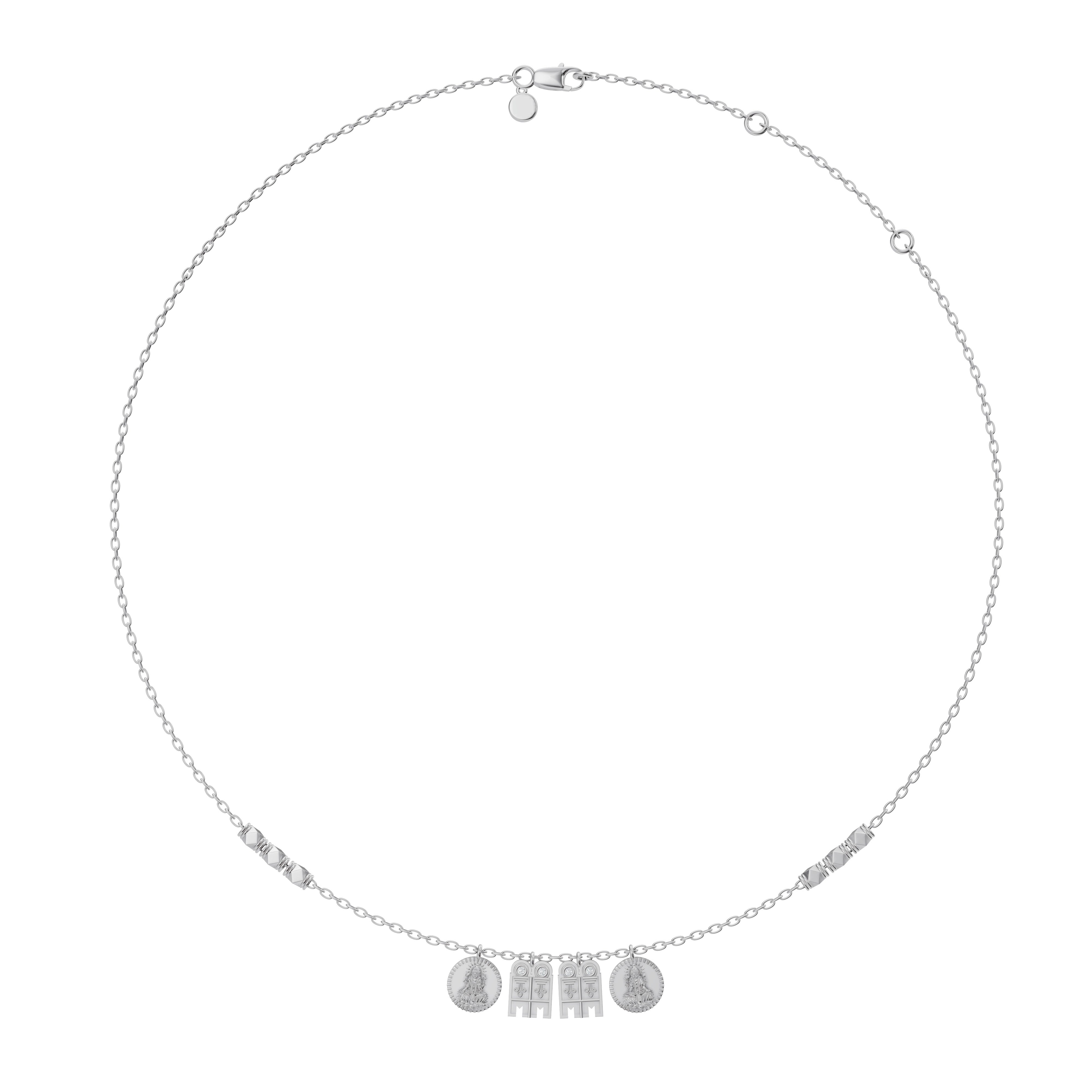 Full view facing image of the Madhura Mangalayam in 18K white gold from Modern Mangal, blending Tamil and Telugu wedding symbolism through its diamond-set pendants.