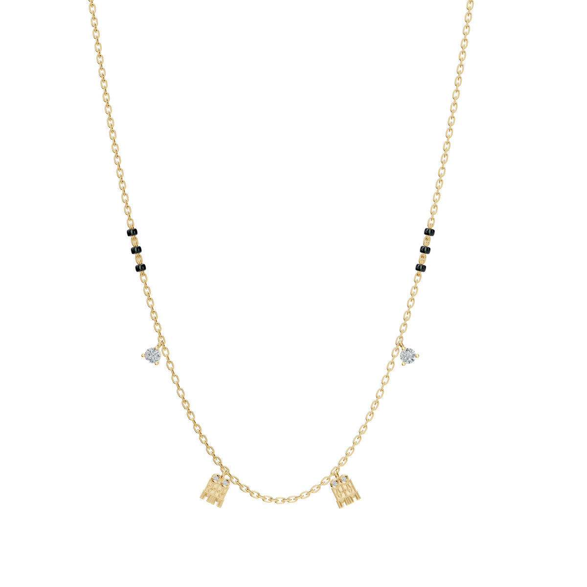 Meera Mangalayam in 18-karat yellow gold with a modern Tamil thaali pendant with lab-grown diamonds, front view