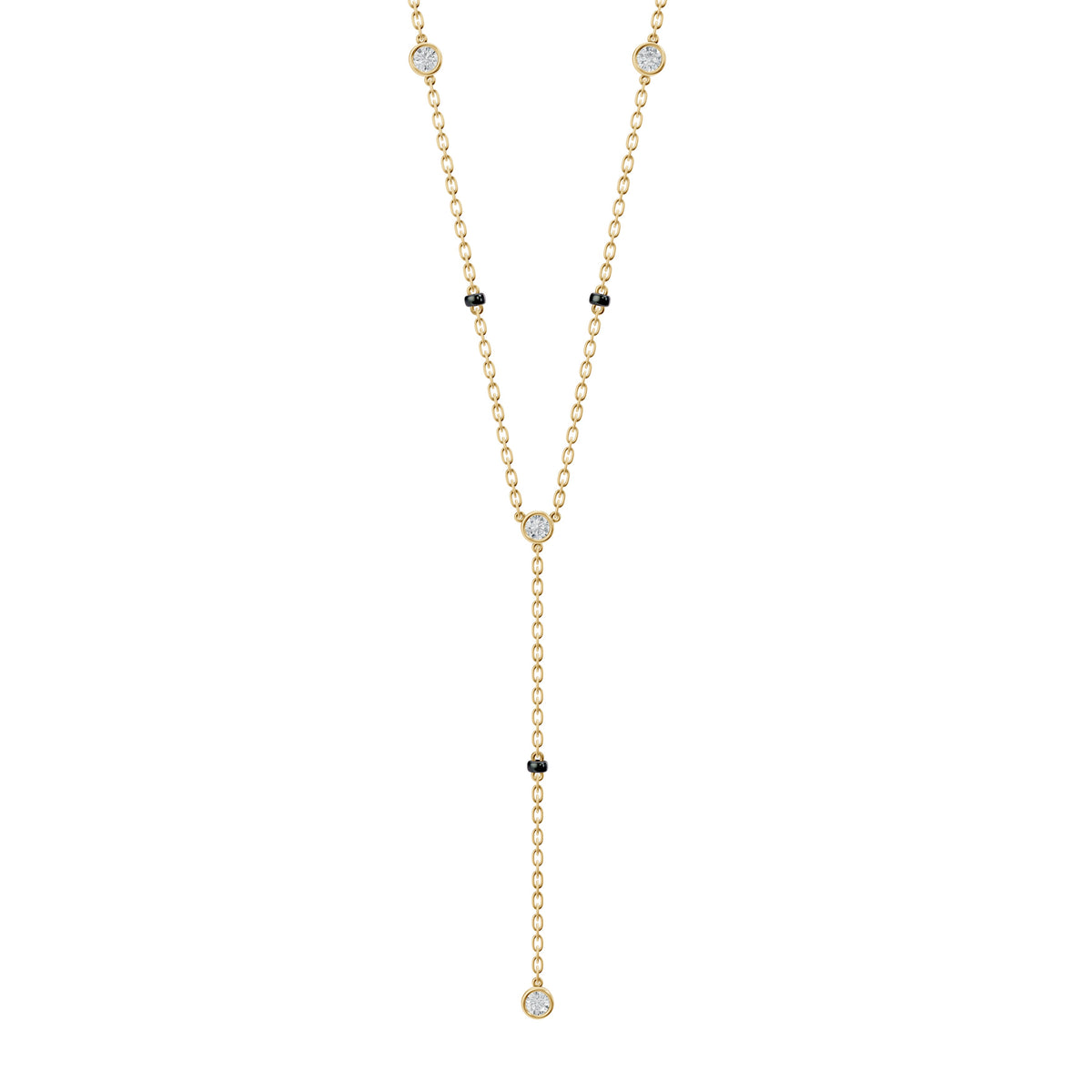 Mila Mangalsutra in 18K yellow gold with bezel-set lab-grown diamond stations, front view