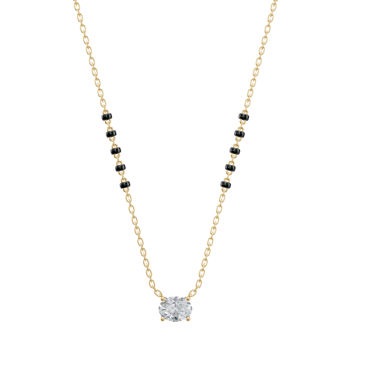Nikki Mangalsutra in 18K yellow gold with an oval lab-grown diamond, front view