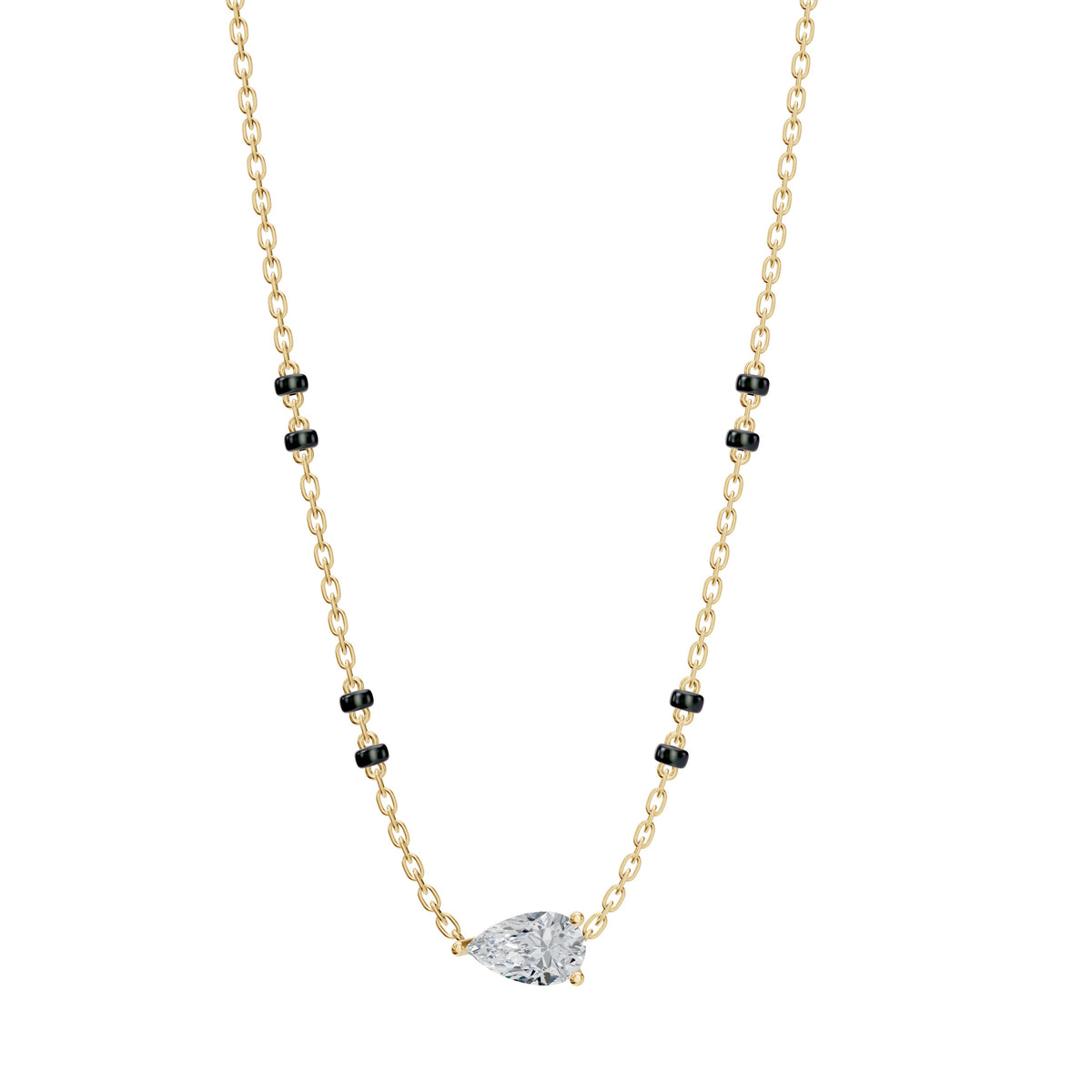 Shaily Mangalsutra in 18K yellow gold with a pear lab-grown diamond, front view