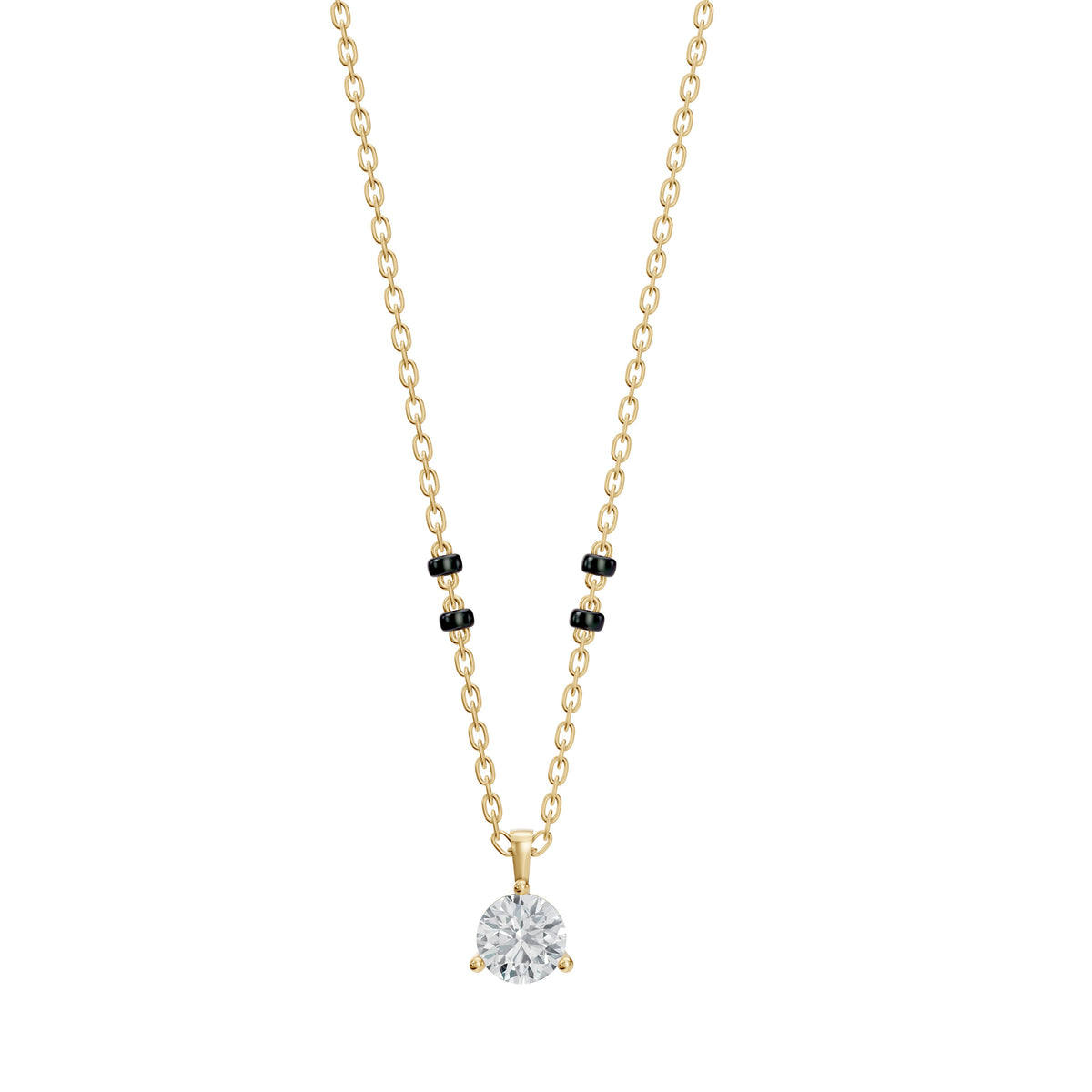 Sarika Mangalsutra in 18K yellow gold with a round lab-grown diamond, front view