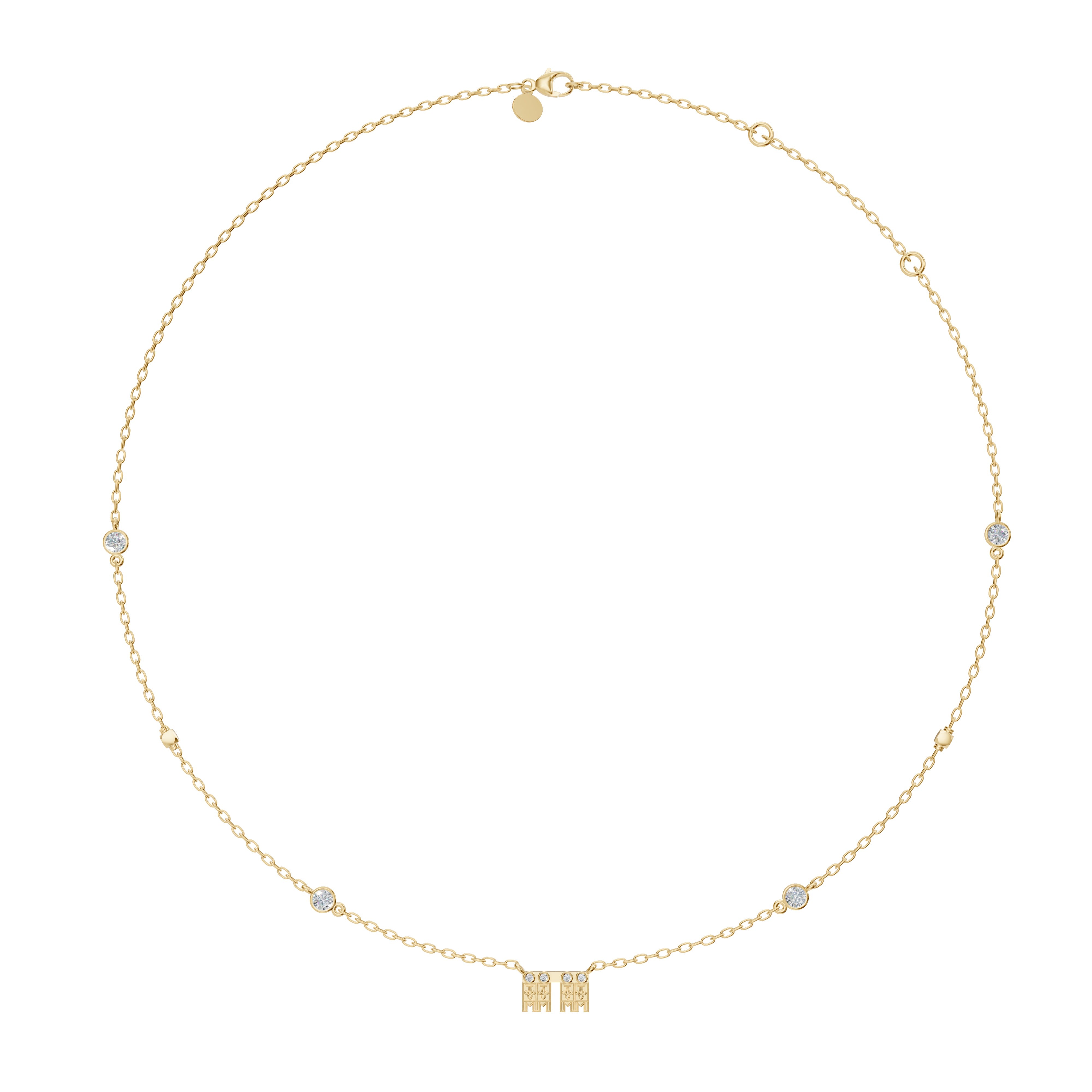 Full  product image of the Aadya Mangalayam in yellow gold, featuring twin tulsi-inspired pendants with round lab-grown diamonds on an 18K gold chain.