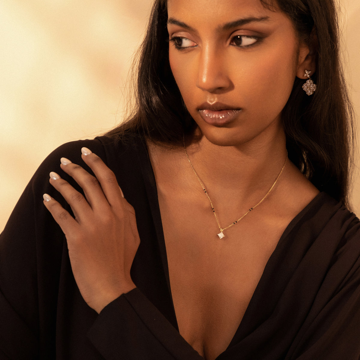 Model wearing the Aayushi Mangalsutra, look 2