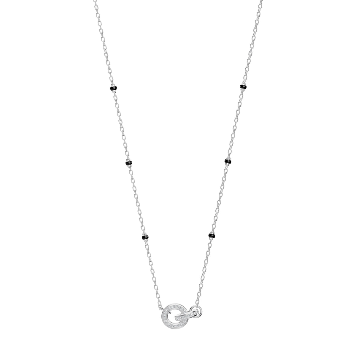 Anvita Mangalsutra in 18K white gold with interlocking diamond circles, front view