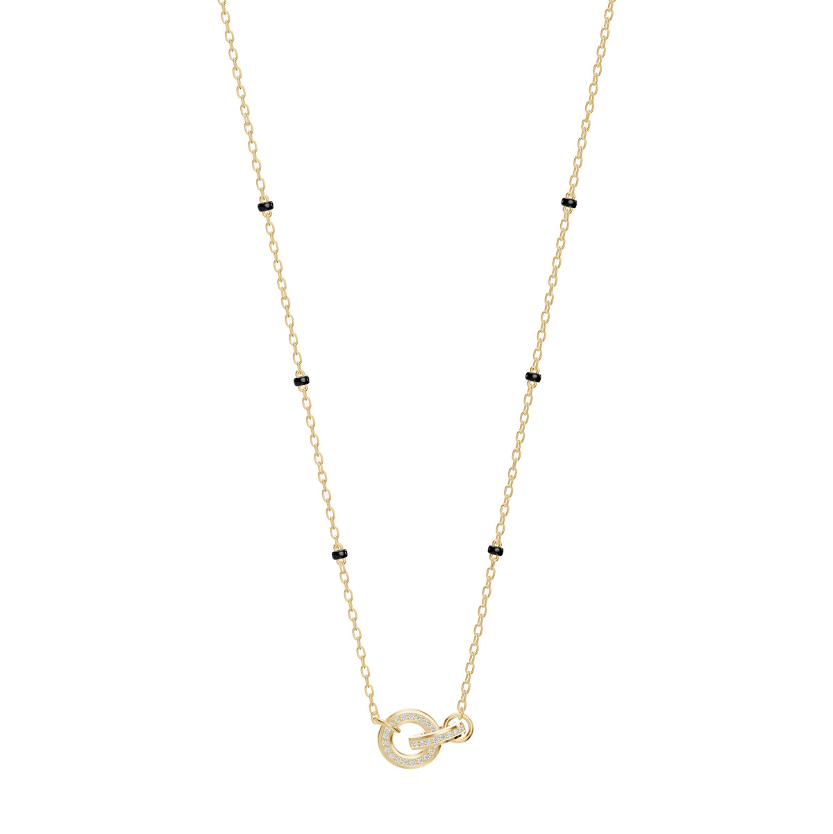 Anvita Mangalsutra in 18K yellow gold with interlocking diamond circles, front view