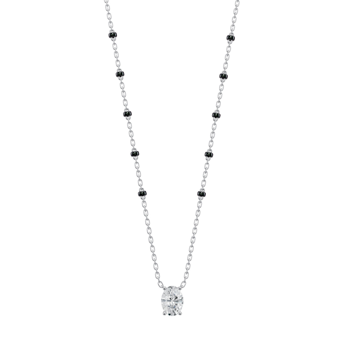 Deepika Mangalsutra in 18K white gold with an oval lab-grown diamond, front view