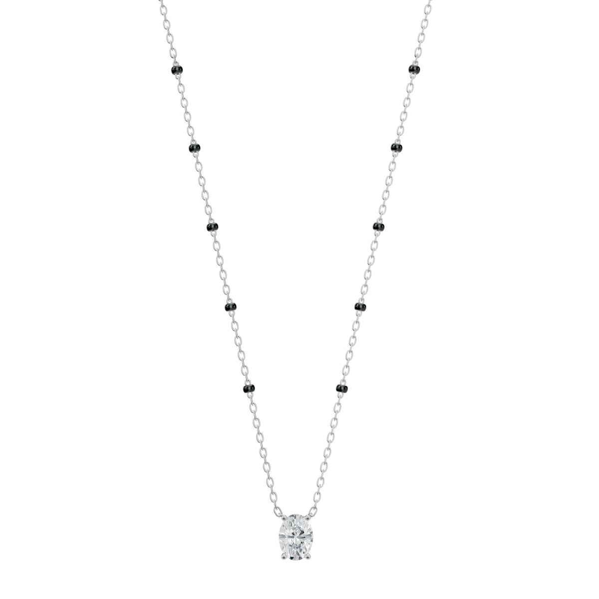 Deepika Mangalsutra in 18K white gold with an oval lab-grown diamond, front view