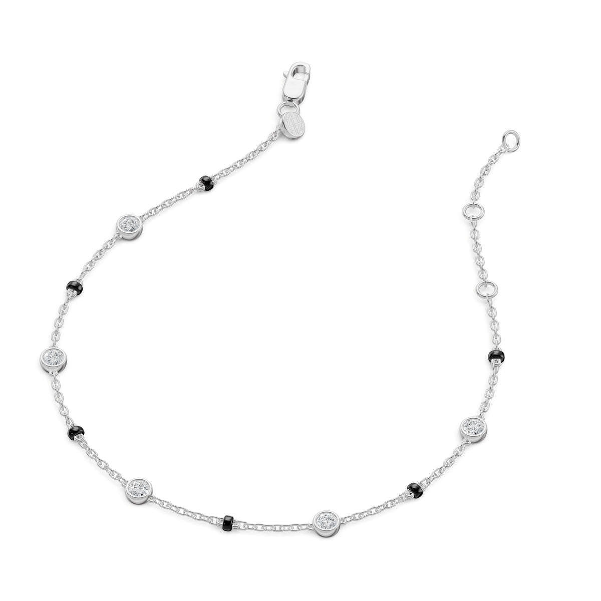 Full-length view of the Eternity Bracelet Mangalsutra in 18K white gold