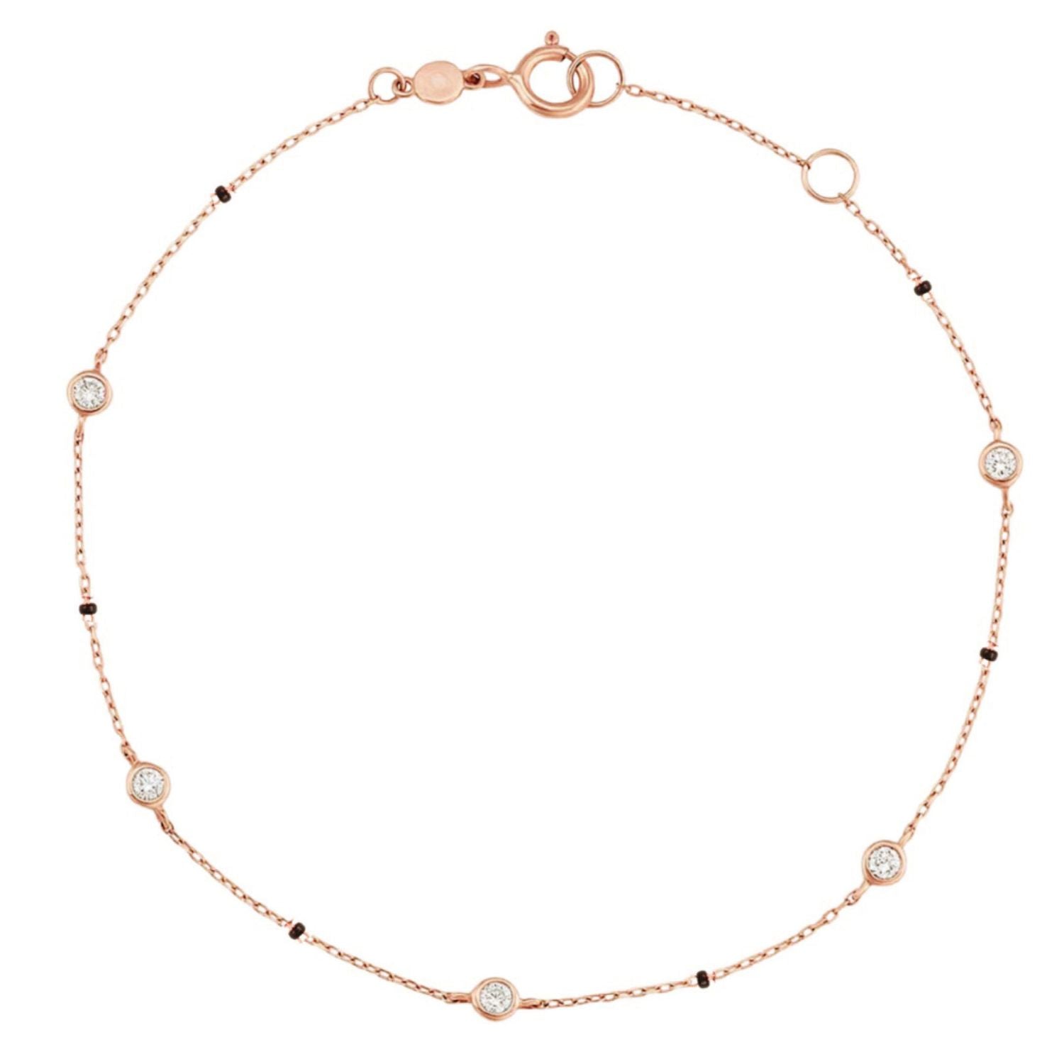 ternity Bracelet in rose gold from the Modern Mangal x Ashna Gray Collection, featuring a delicate chain with diamond and black bead accents, designed for timeless elegance.