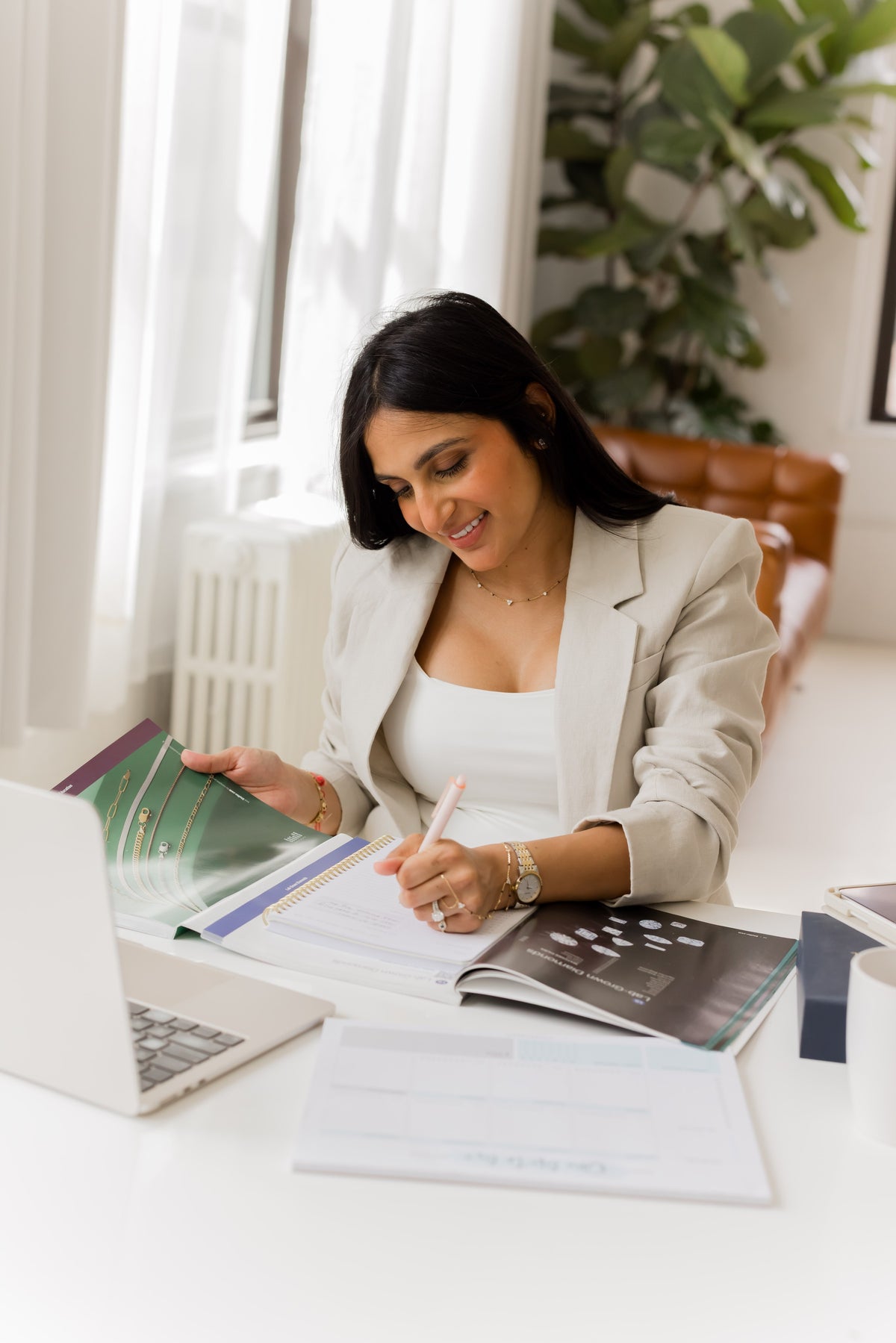 Shreya Sanghvi Rastogi, founder and lead designer of Modern Mangal, at her desk