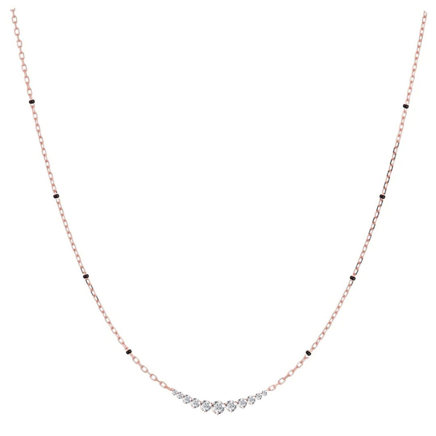 Harmony Necklace in rose gold from the Modern Mangal x Ashna Gray Collection, showcasing a simple and elegant chain with black bead accents, ideal for layering or standalone wear.