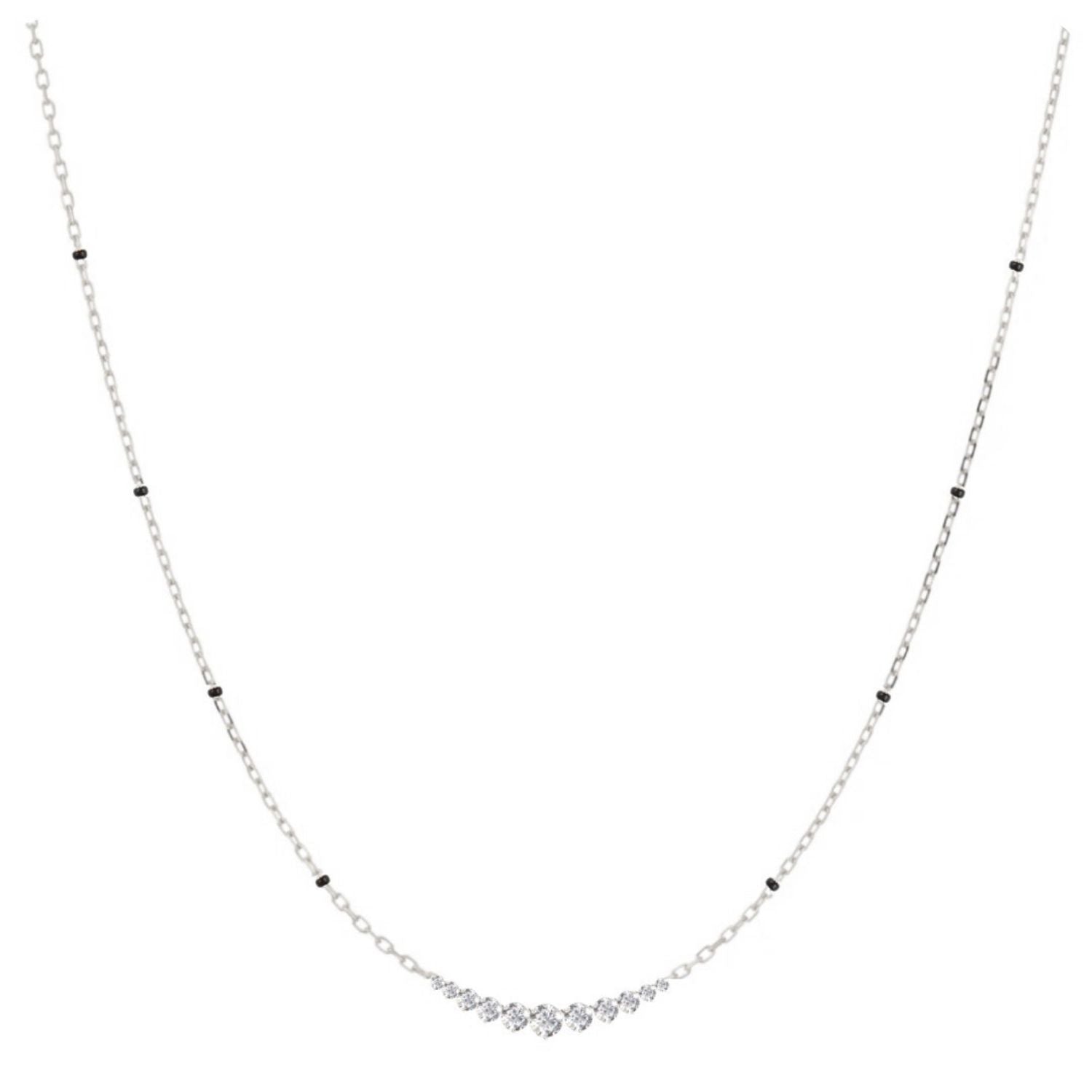 Harmony Necklace in white gold from the Modern Mangal x Ashna Gray Collection, a sleek design with black bead detailing that blends traditional elegance with a contemporary feel.