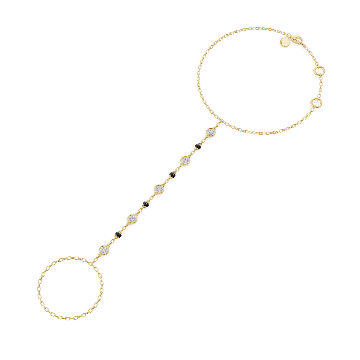 Kanya Handchain Mangalsutra in 18K yellow gold with bezel-set lab-grown diamonds, front view
