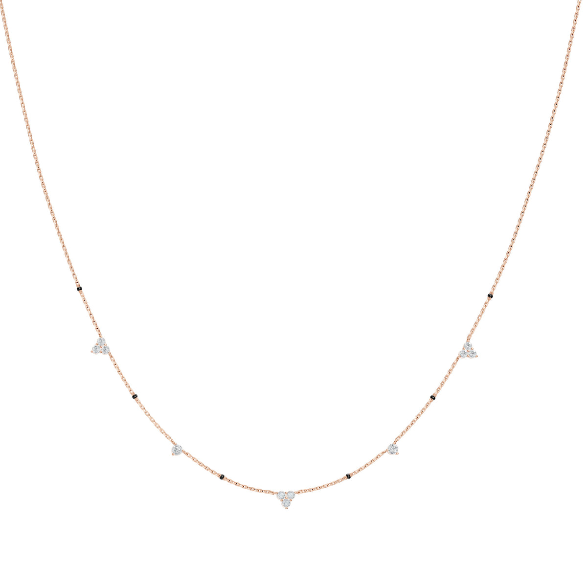 Lehar Mangalsutra in 18K rose gold with diamond stations, front view