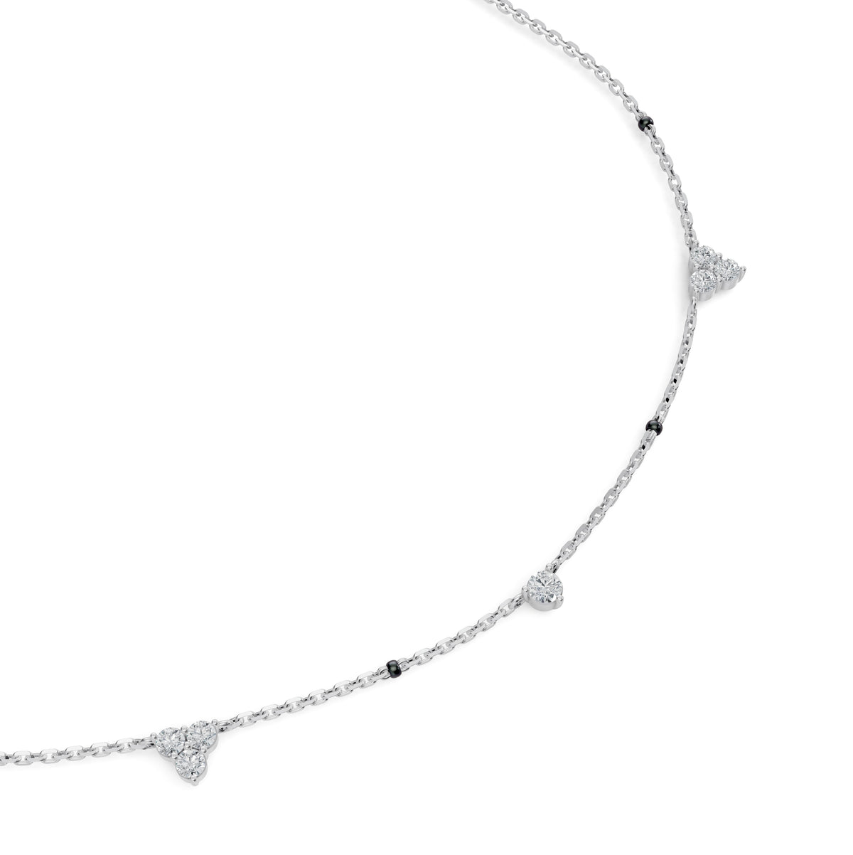 Close-up of the diamond stations on the Lehar Mangalsutra in 18K white gold