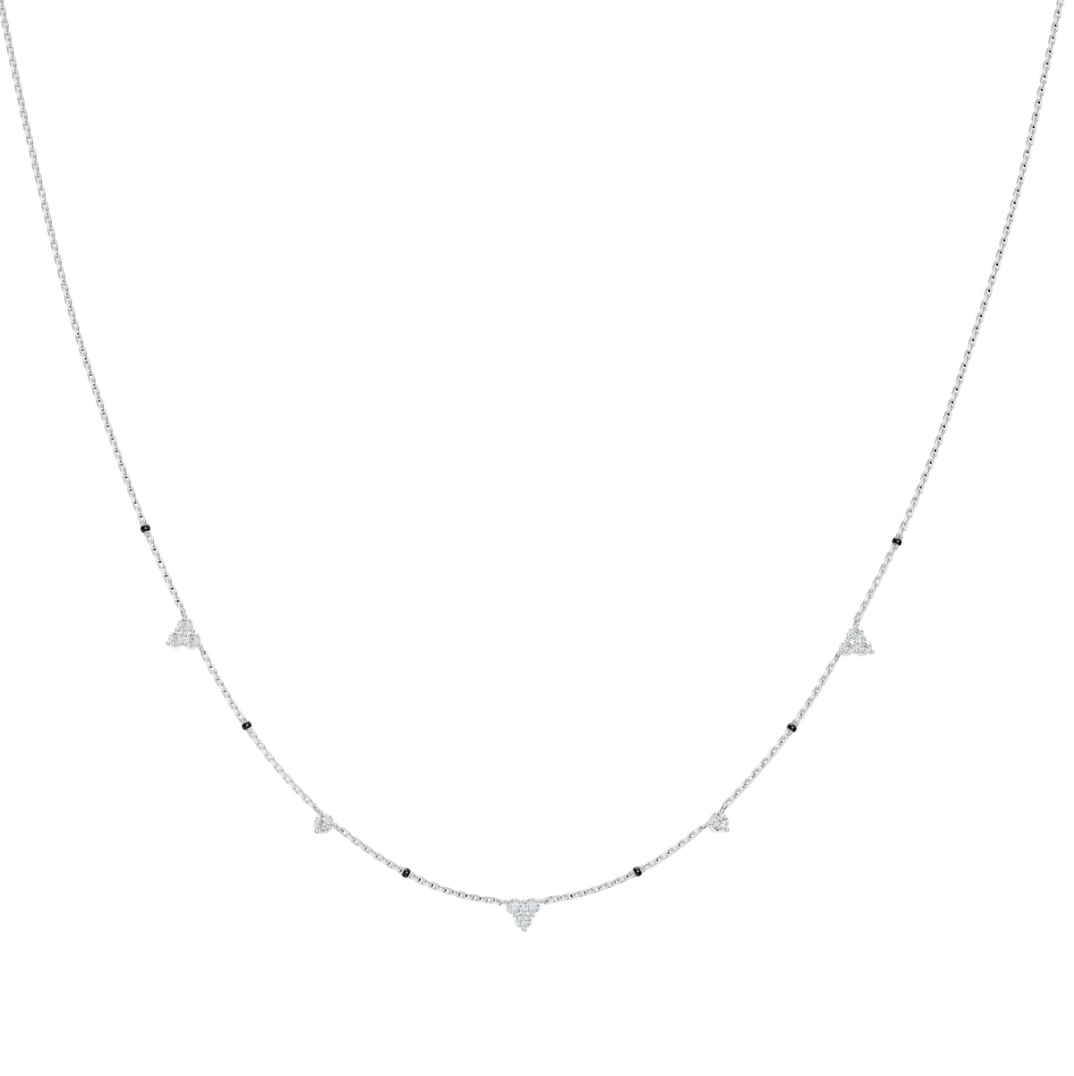 Lehar Mangalsutra in 18K white gold with diamond stations, front view