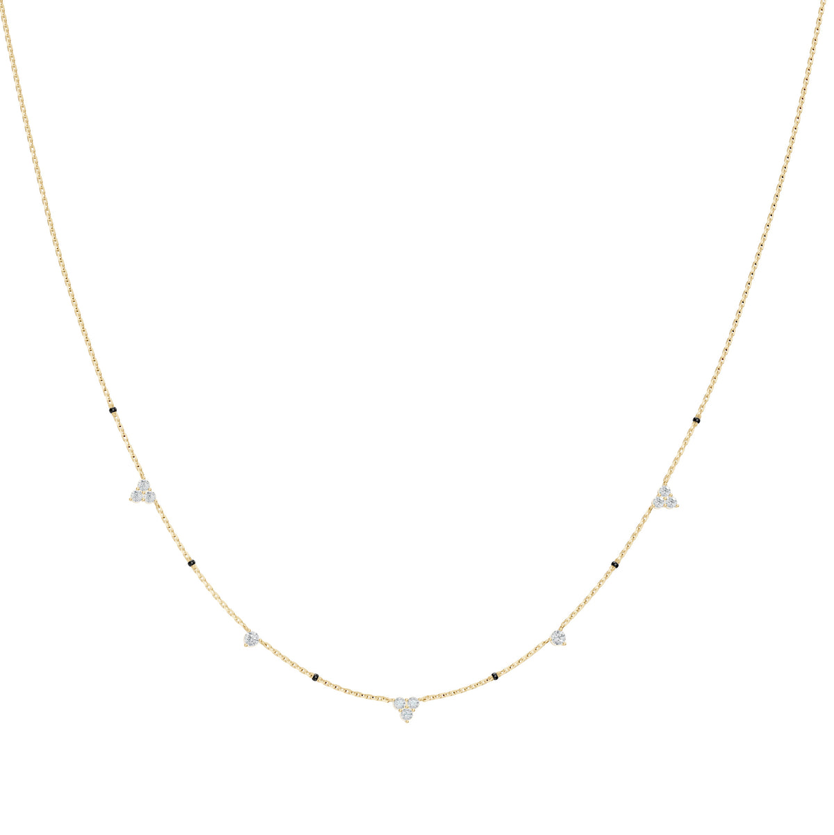 Lehar Mangalsutra in 18K yellow gold with diamond stations, front view