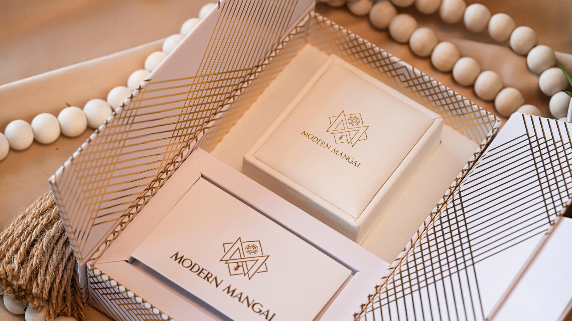 Luxury packaging box of Modern Mangal, elegantly designed for premium jewelry presentation.