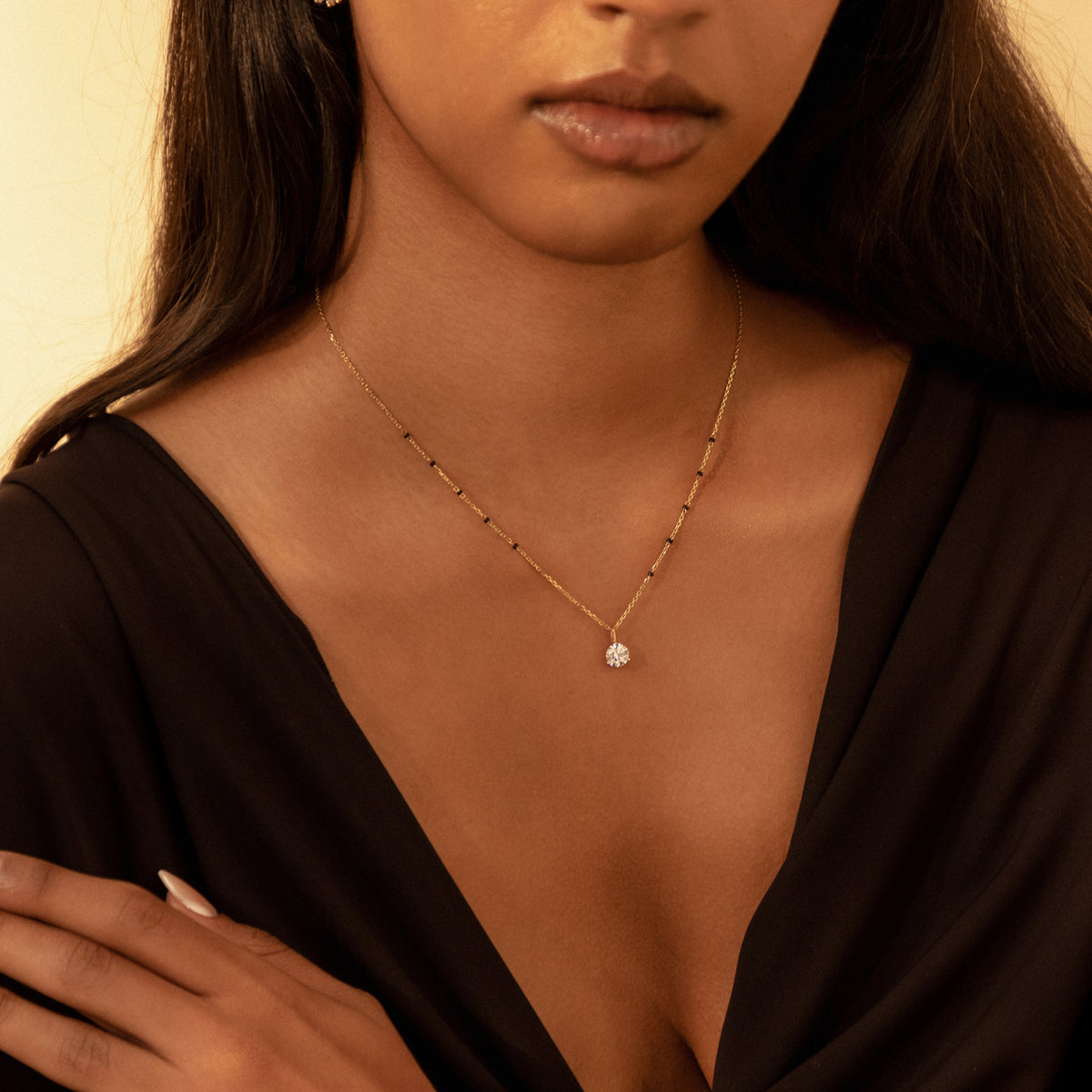 Model wearing the Malini Mangalsutra, look 3