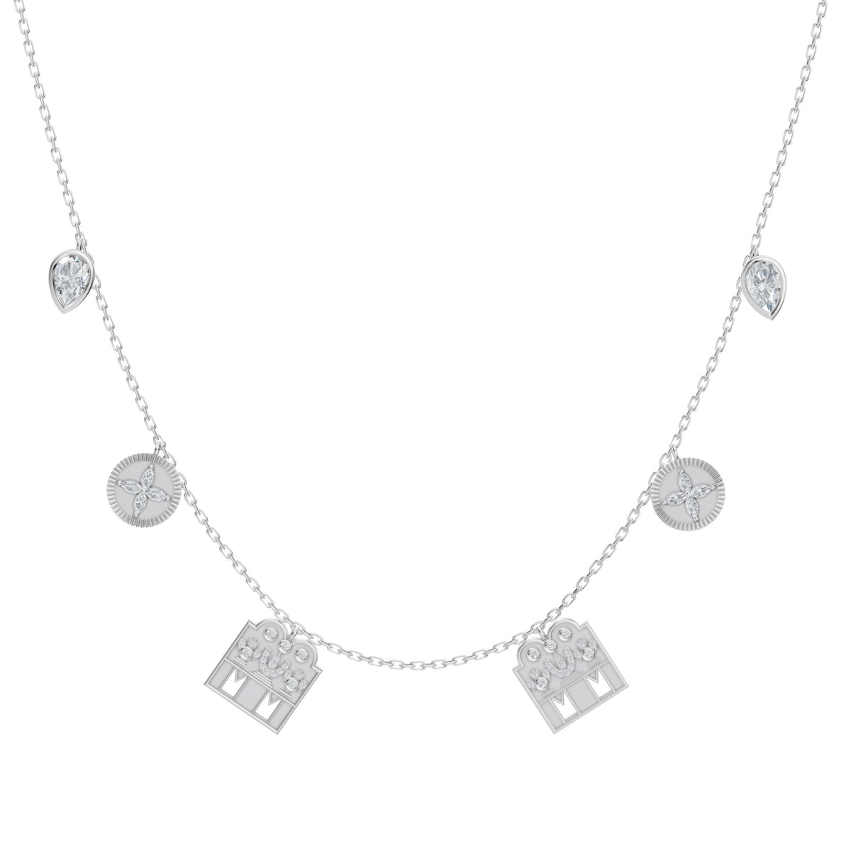 Monica Mangalayam in 18K white gold with double namam Tamil thaali charms and lab-grown diamonds, front view