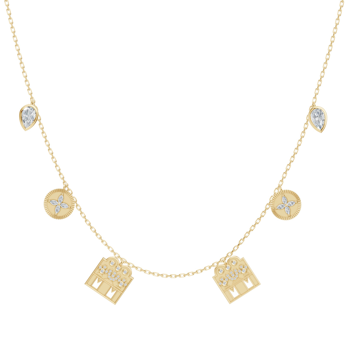 Monica Mangalayam in 18K yellow gold with double namam Tamil thaali charms and lab-grown diamonds, front view