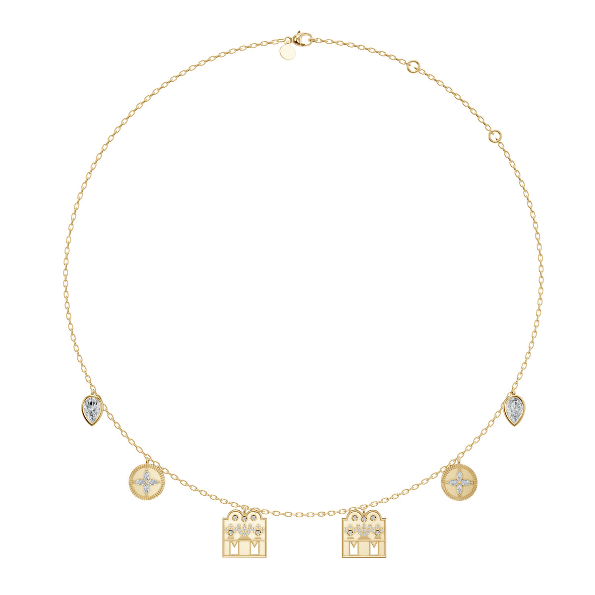 Full-length view of the Monica Mangalayam in 18K yellow gold