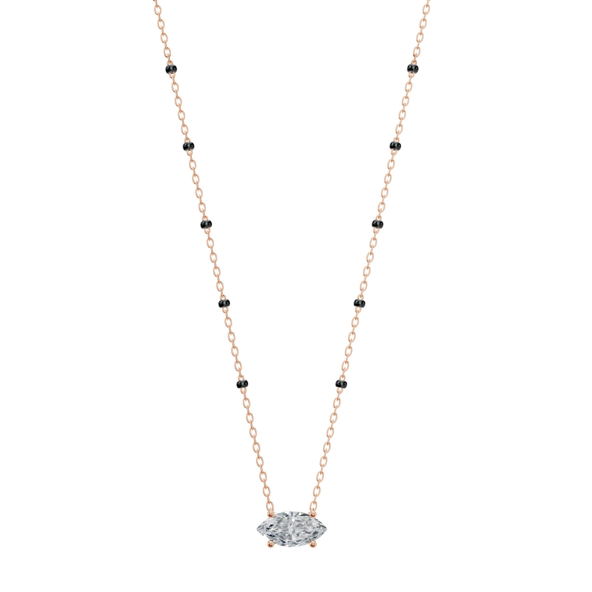 Myra Mangalsutra in 18K rose gold with a marquise lab-grown diamond, front view