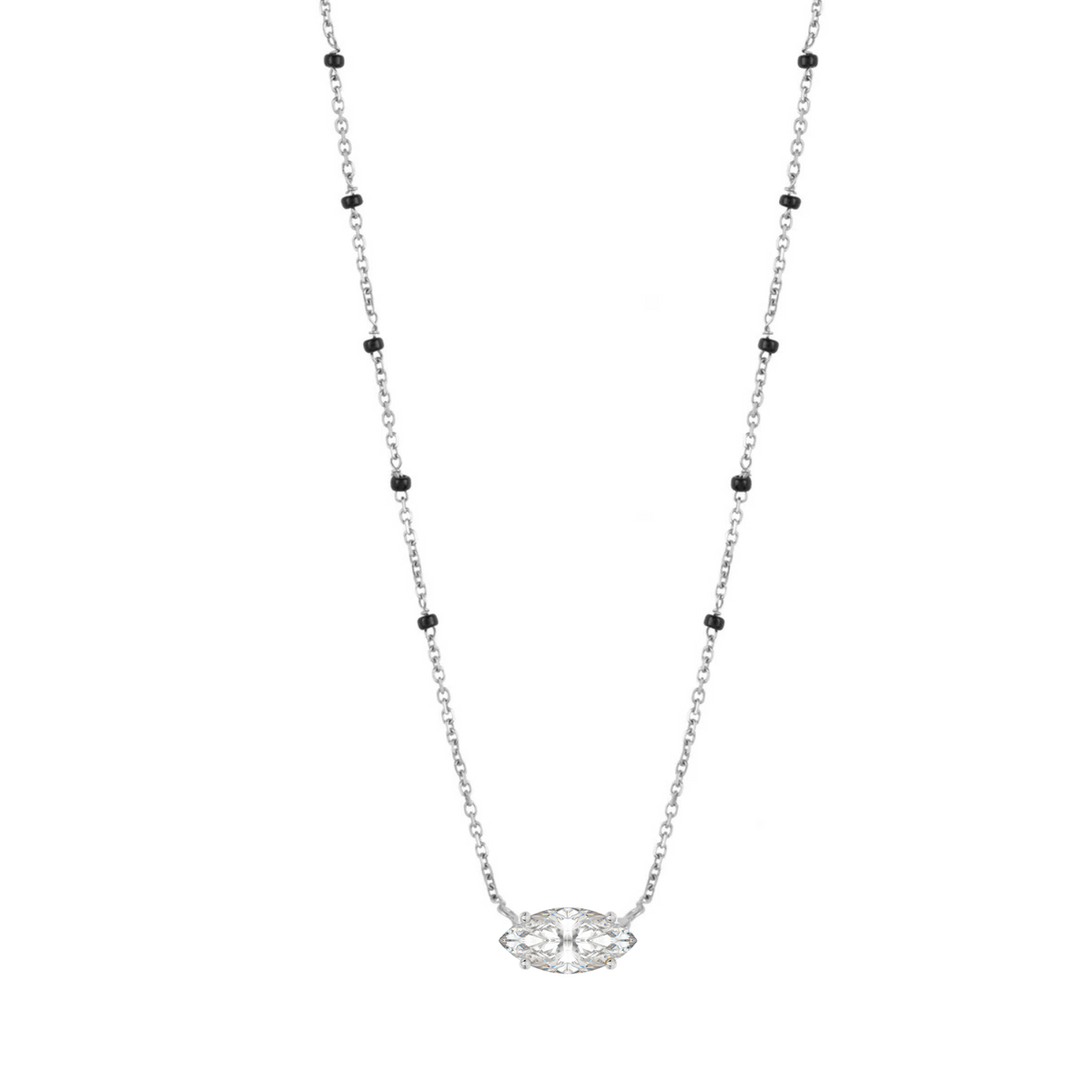 Myra Mangalsutra in 18K white gold with a marquise lab-grown diamond, front view