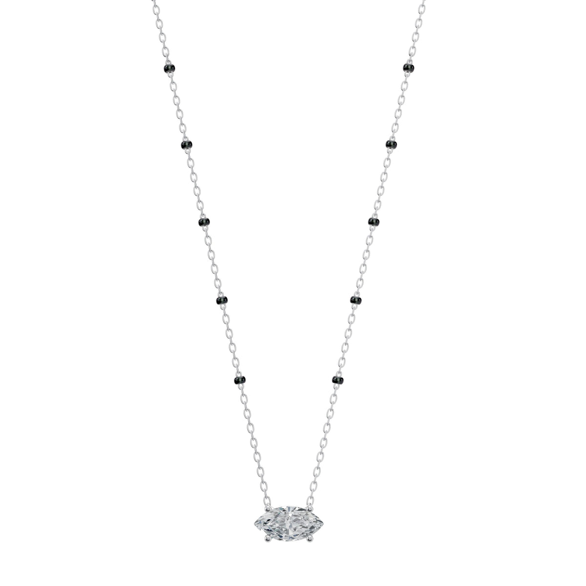 Myra Mangalsutra in 18K white gold with a marquise lab-grown diamond, front view