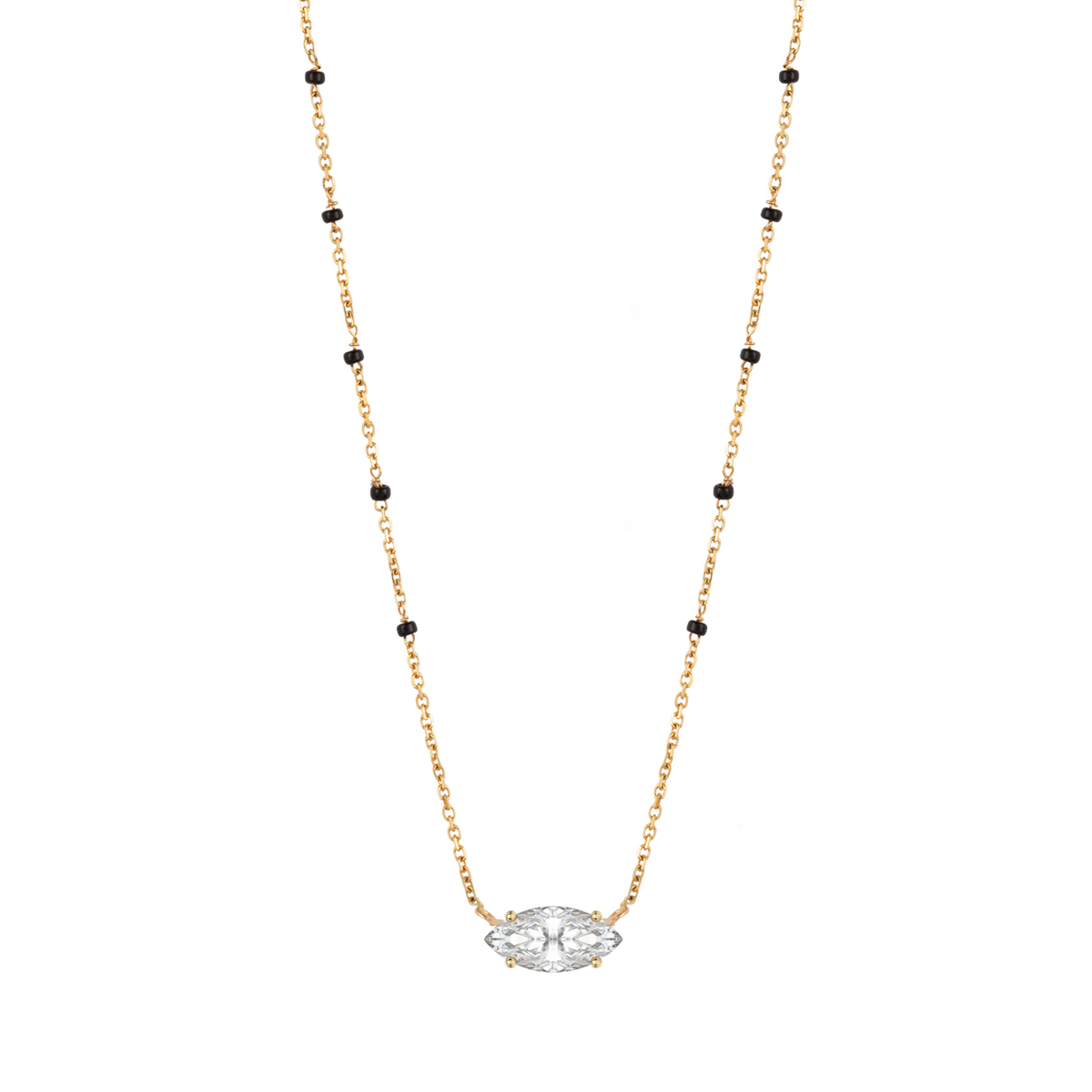 Myra Mangalsutra in 18K yellow gold with a marquise lab-grown diamond, front view