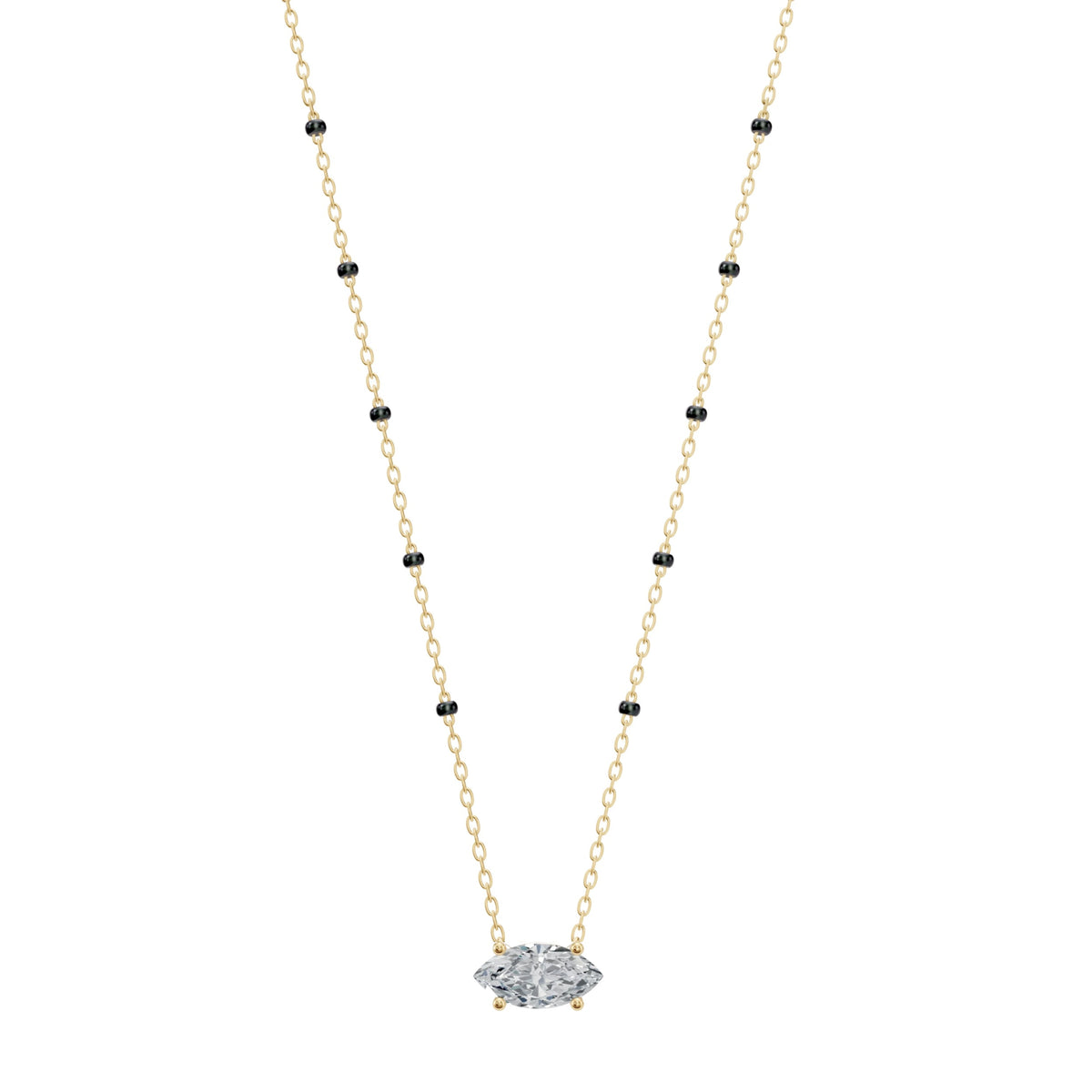 Myra Mangalsutra in 18K yellow gold with a marquise lab-grown diamond, front view