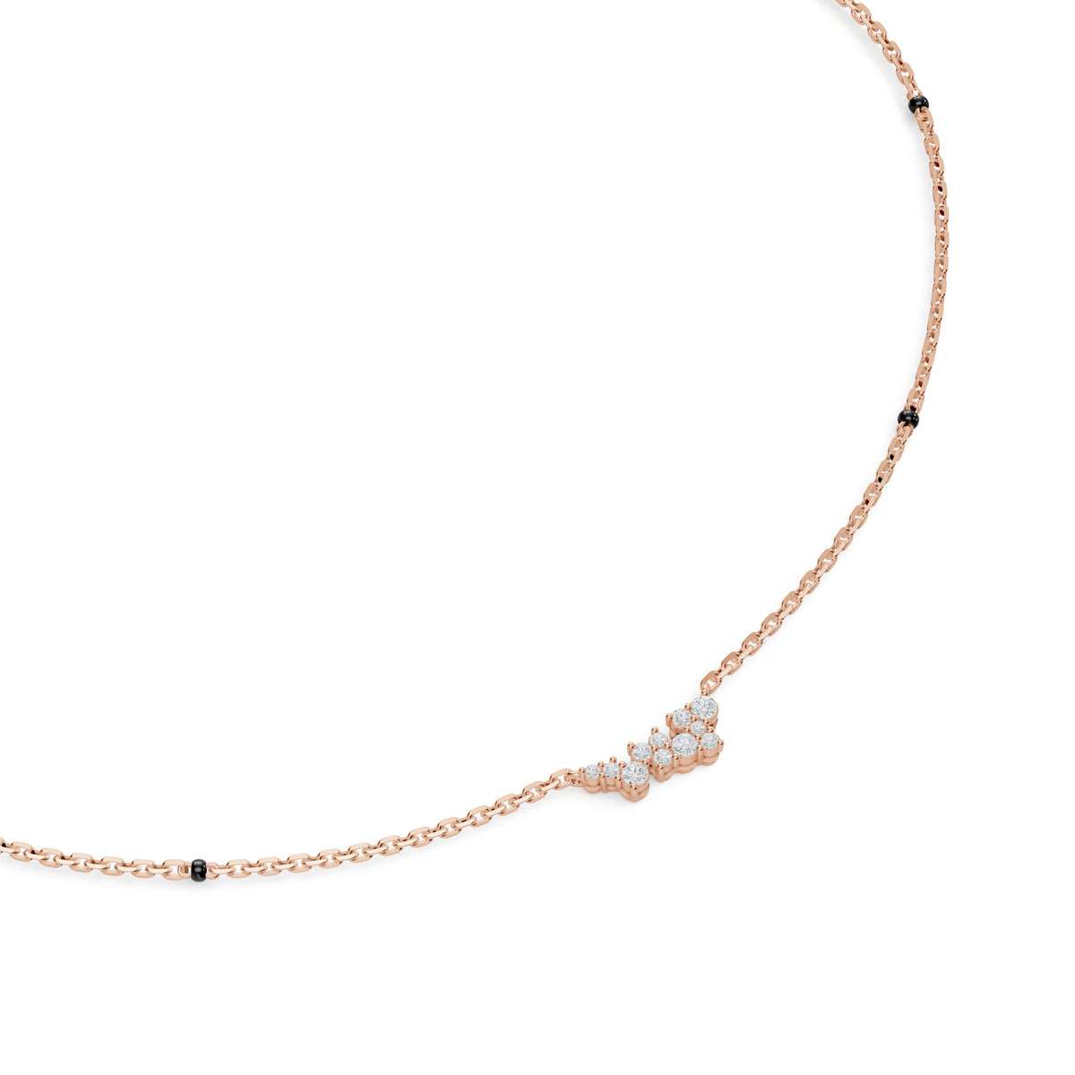 Close-up of the diamond cluster star on the Nakshi Mangalsutra in 18K rose gold