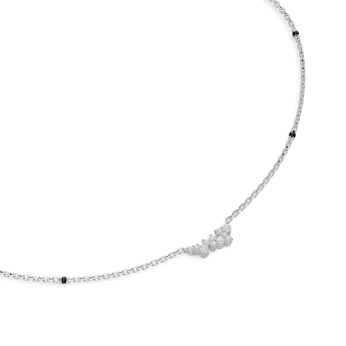 Close-up of the diamond cluster star on the Nakshi Mangalsutra in 18K white gold