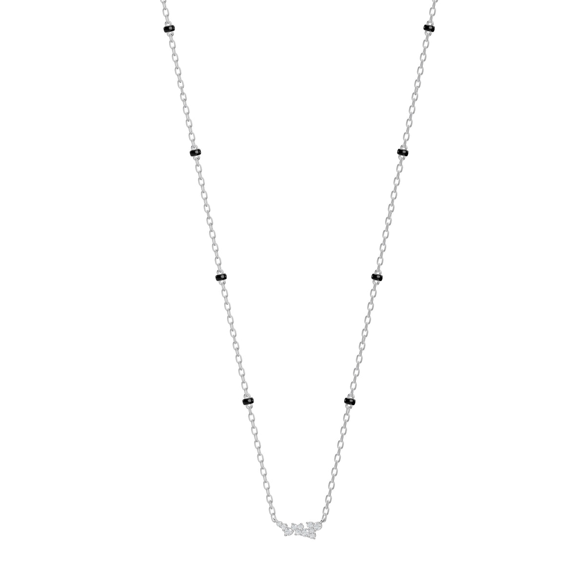 Nakshi Mangalsutra in 18K white gold with a diamond cluster star, front view