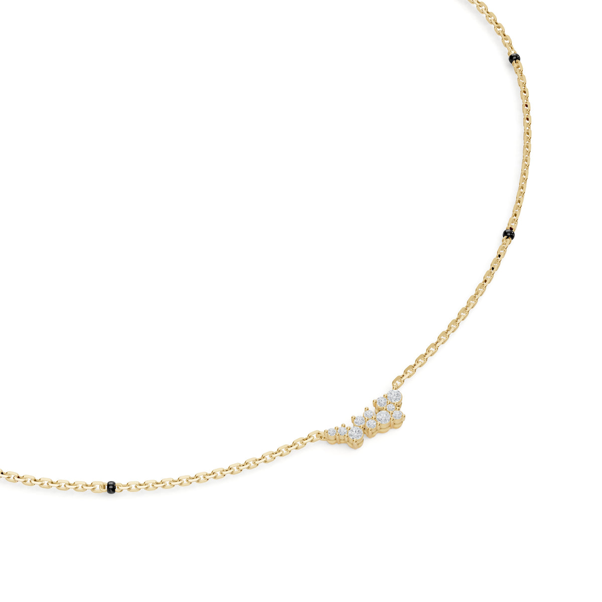 Close-up of the diamond cluster star on the Nakshi Mangalsutra in 18K yellow gold