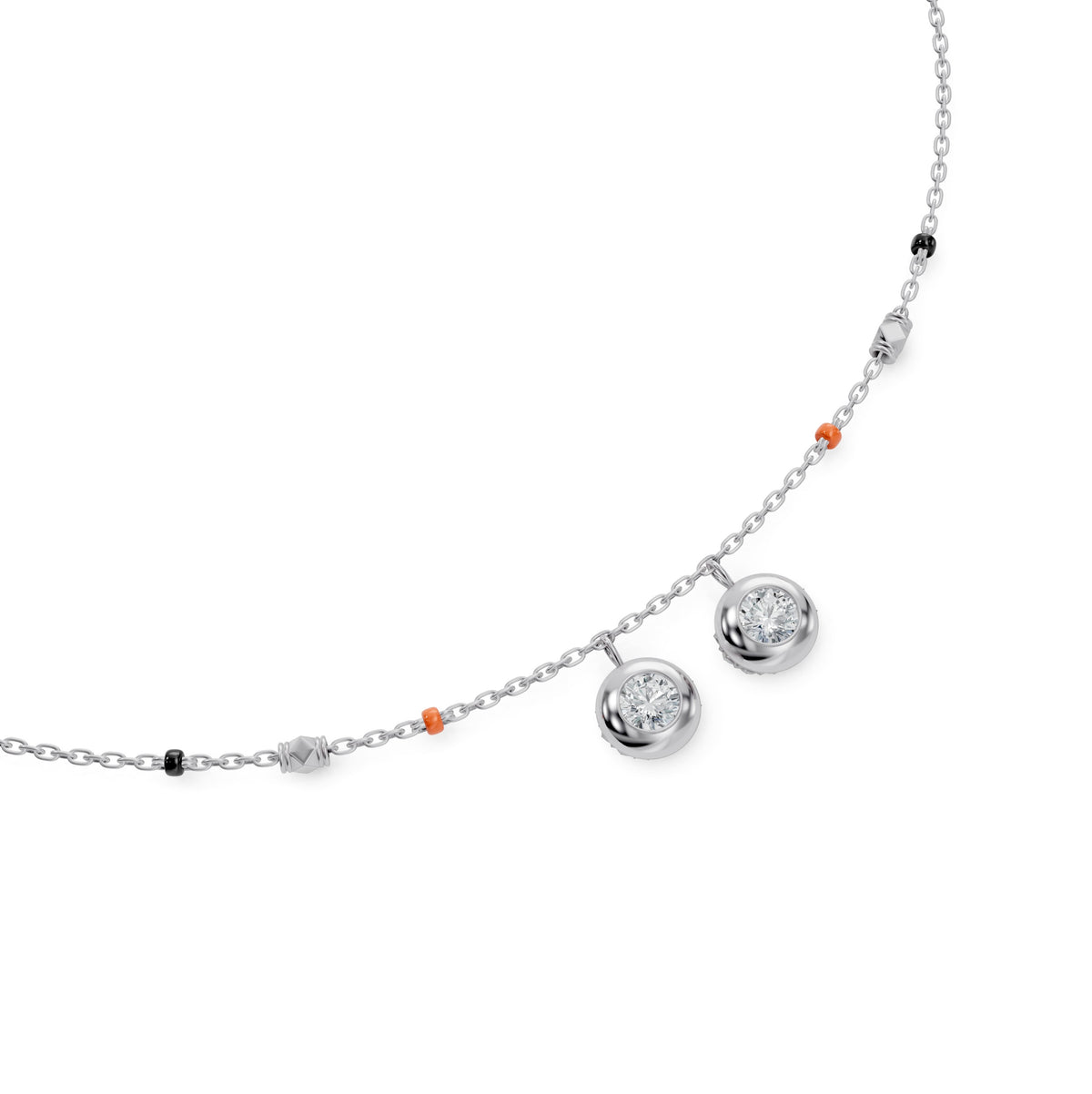 Close-up of the reversible Telugu bottu thaali on the Neha Thaali in 18-karat white gold, view 2