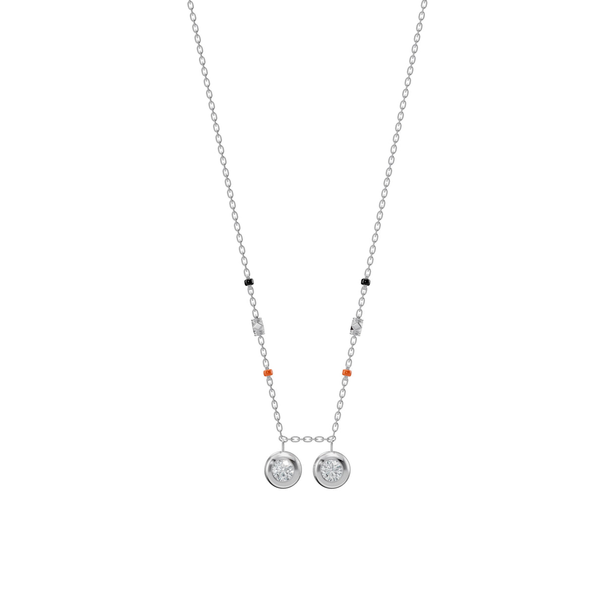 Neha Thaali in 18-karat white gold with a reversible Telugu bottu thaali, front view, view 2