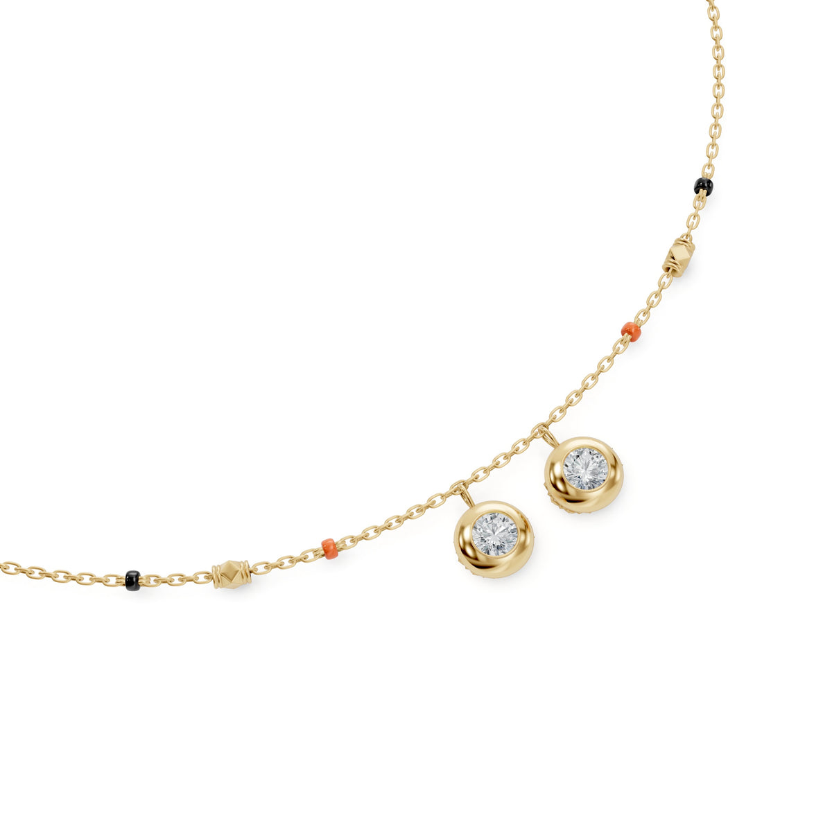 Close-up of the reversible Telugu bottu thaali on the Neha Thaali in 18-karat yellow gold, view 2