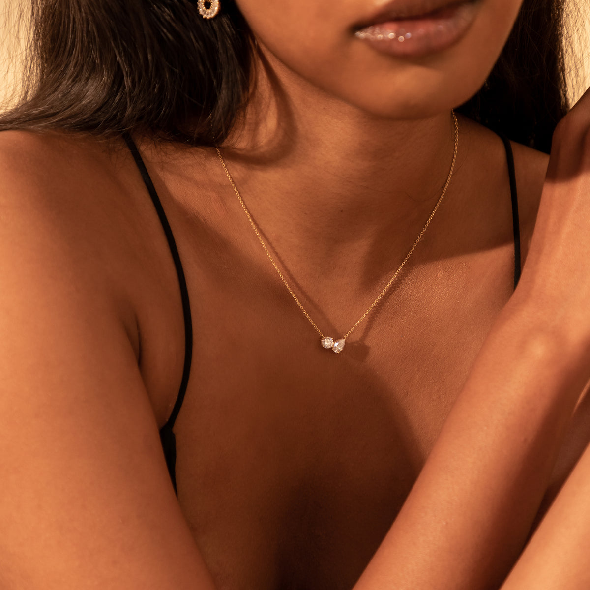 Model wearing the Nina Necklace, look 3
